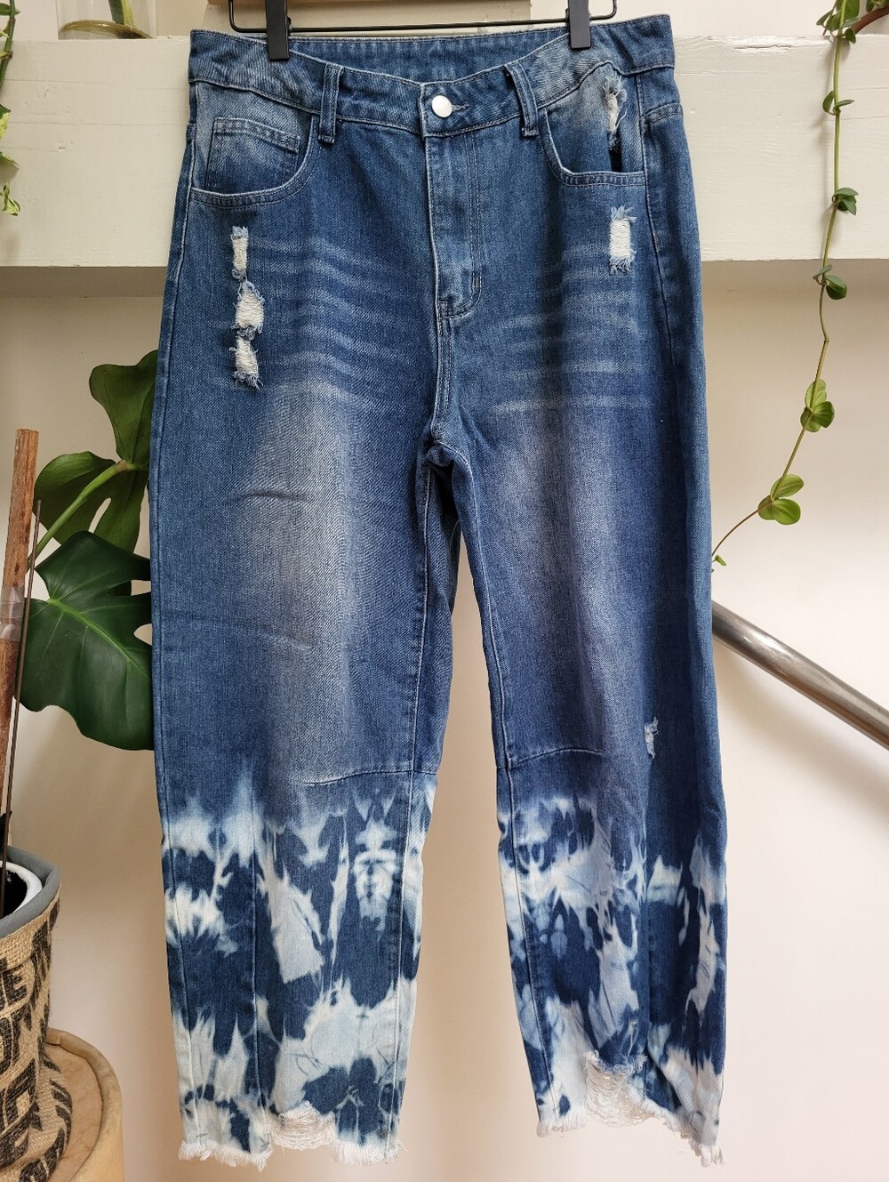 NEW Bleach Washed Barrel Jeans Grungecore Hippiecore High Rise